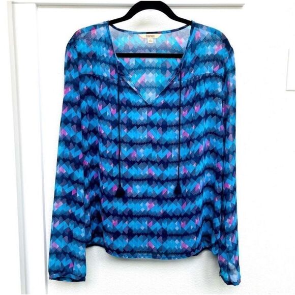Decree Sheer Abstract Long Sleeve Blouse Size L Women’s Blue / Purple Geometric - Picture 11 of 11